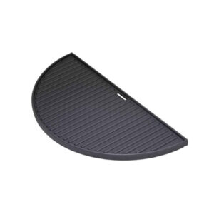Halbrunde Grillplatte aus Gusseisen mit Rillenstruktur, schwarz, passend für modulare Grillsysteme.