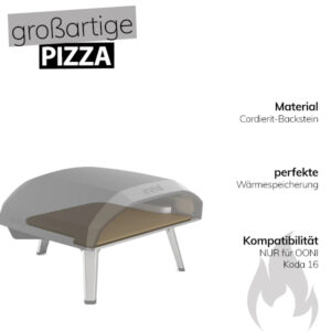 Pizzaofen leicht transparent um den Pizzastein besser darzustellen mit weiteren Angaben: Material Cordierit-Backstein, perfekte Wärmespeicherung, Kompatibilität NUR für ooni Koda 16