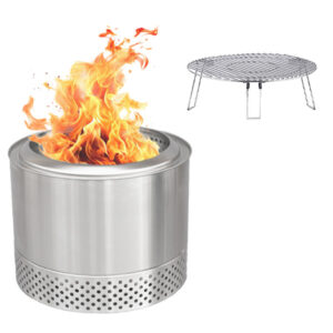 Flame Engine Edelstahl Feuerschale rauchfrei Buddy Deluxe 50cm mit Grillrost Art.Nr. FEBUDELUXE50