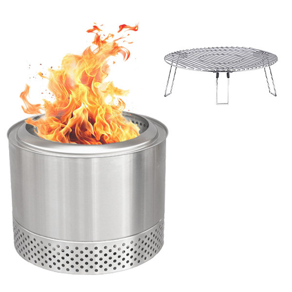 Flame Engine Edelstahl Feuerschale rauchfrei Buddy Deluxe 50cm mit Grillrost Art.Nr. FEBUDELUXE50