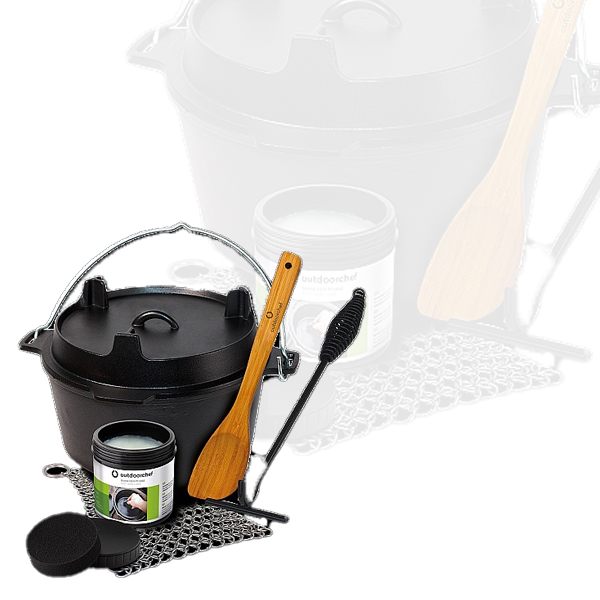 Outdoorchef Zubehör Dutch Oven 5,7l Set inkl. Gusseisen-Pflege, Ringreiniger, Deckelheber und Bambus-Kochlöffel 18.212.94