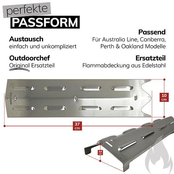 Outdoorchef Ersatzteil Flammabdeckung Edelstahl für Australia Line, Canberra, Perth, Oakland Art.Nr. 18.601.02 – Bild 2