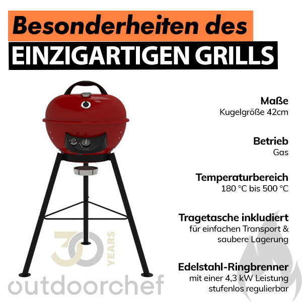 Outdoorchef Gasgrill Kugelgrill City 420 G Art. Nr. 18.129.05 Kirschrot – Bild 2