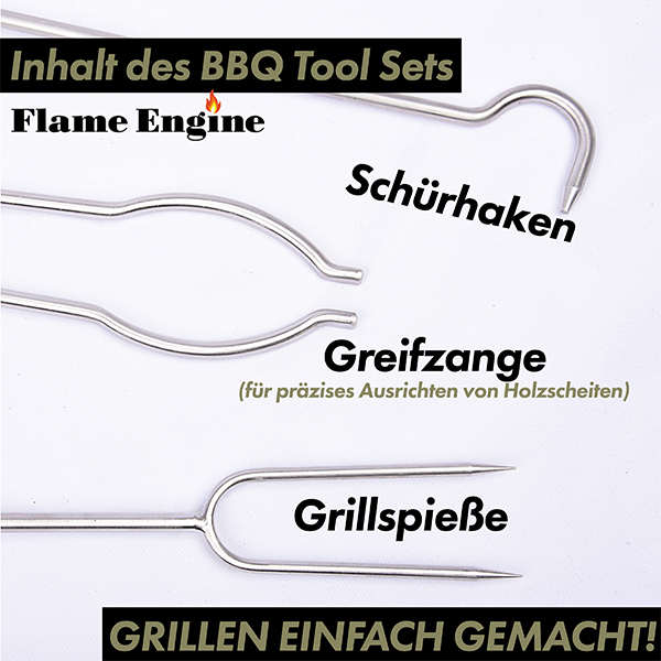 Flame Engine Zubehör BBQ Tool Set Ascheschieber Zange Spieß Art.Nr. FEBBQSET – Bild 2