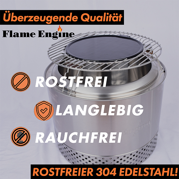 Flame Engine Edelstahl Feuerschale rauchfrei Buddy Deluxe 50cm mit Grillrost Art.Nr. FEBUDELUXE50 – Bild 4