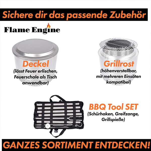 Flame Engine Edelstahl Feuerschale rauchfrei Buddy Deluxe 50cm mit Grillrost Art.Nr. FEBUDELUXE50 – Bild 5