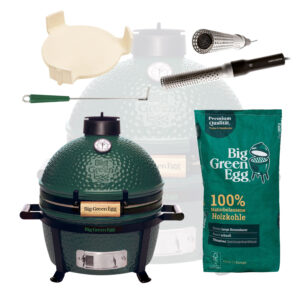 Big Green Egg MiniMax Keramikgrill EGGtastischer Starter Deal mit Big Green Egg Grill Zubehör Mini Kamado mit Kohle, ConvEGGtor, Ascheschieber und Looftlighter Big Green Egg Artikelnummer AMXHD3