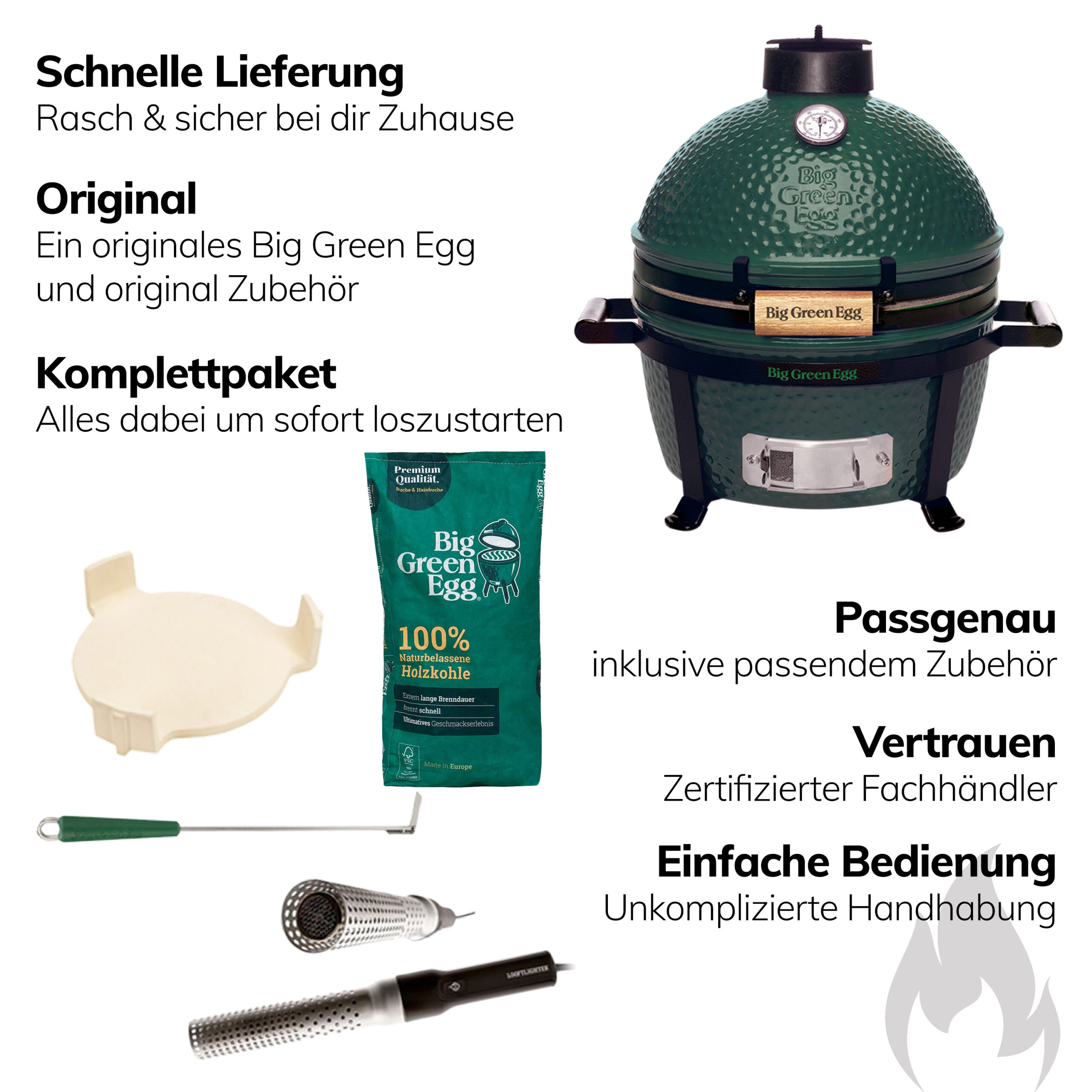 Big Green Egg MiniMax Keramikgrill EGGtastischer Starter Deal mit Big Green Egg Grill Zubehör Mini Kamado mit Kohle, ConvEGGtor, Ascheschieber und Looftlighter Big Green Egg Artikelnummer AMXHD3 – Bild 3